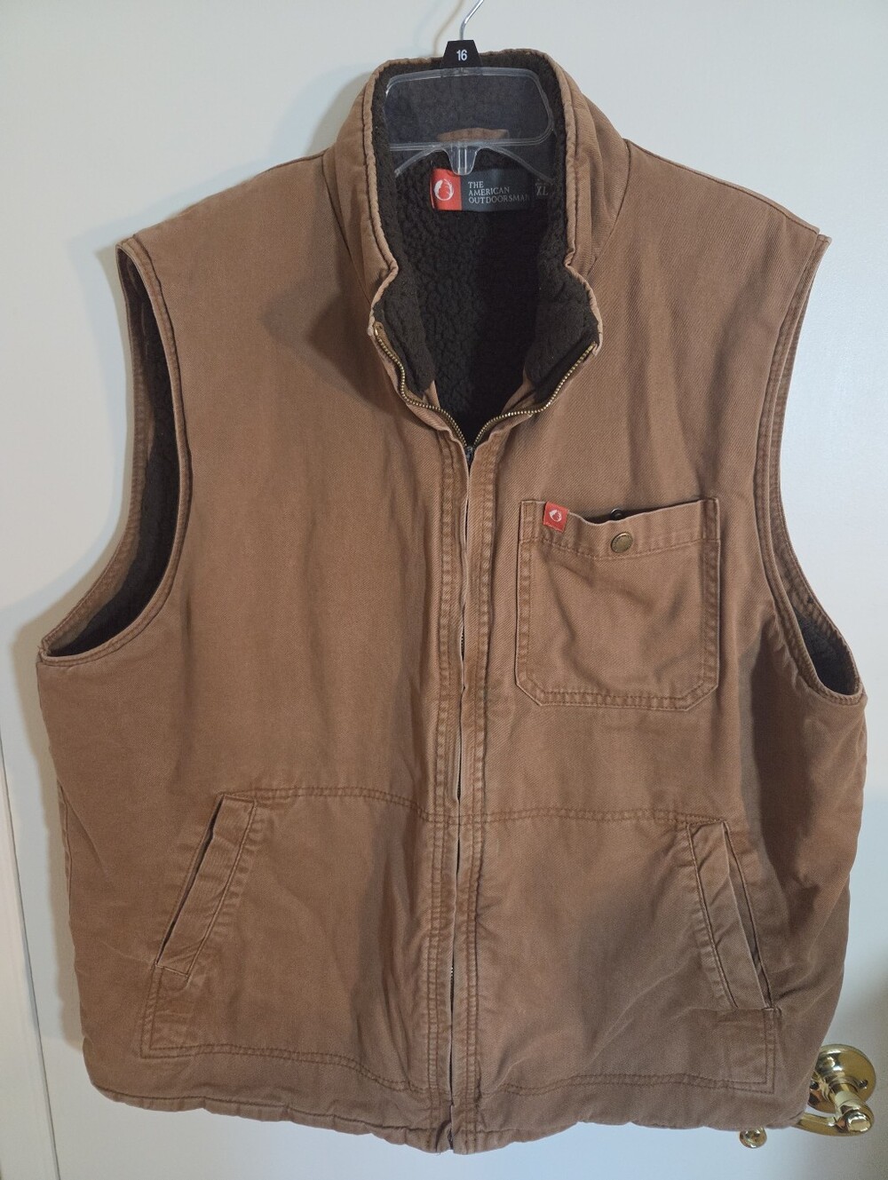 The American Outdoorsman Mens Brown Copper Faux Fur Trim Sherpa Chore Vest XL